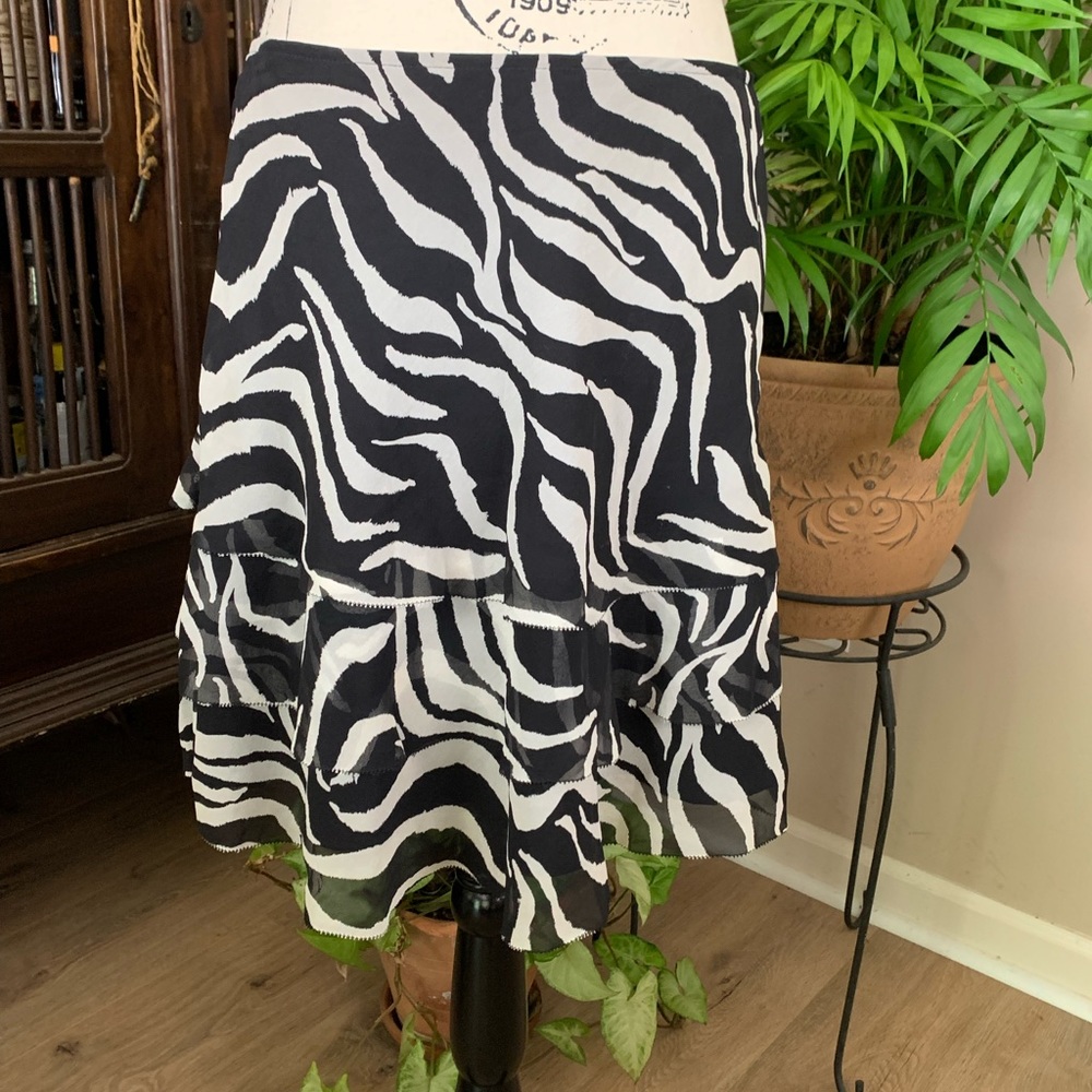 White House Black Market Silk Zebra Print Tiered Skirt